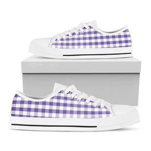 Purple And White Gingham Pattern Print White Low Top Sneakers