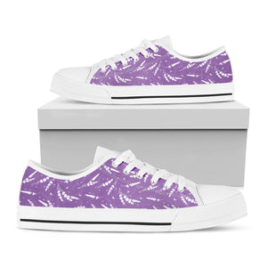 Purple And White Lavender Pattern Print White Low Top Sneakers