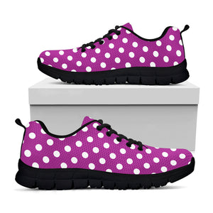Purple And White Polka Dot Pattern Print Black Running Shoes