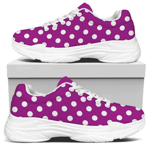 Purple And White Polka Dot Pattern Print White Chunky Shoes
