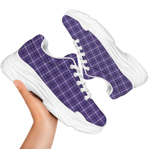 Purple And White Tattersall Print White Chunky Shoes