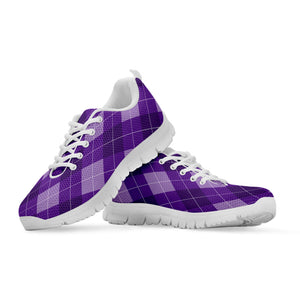 Purple Argyle Pattern Print White Running Shoes