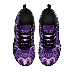 Purple Aries Zodiac Pattern Print Black Running Shoes