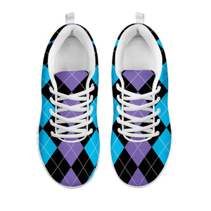 Purple Black And Blue Argyle Print White Running Shoes