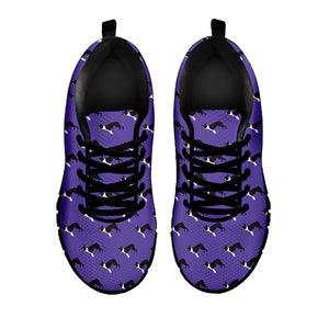 Purple Boston Terrier Pattern Print Black Running Shoes