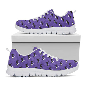 Purple Boston Terrier Pattern Print White Running Shoes