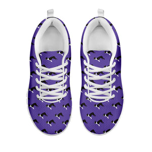 Purple Boston Terrier Pattern Print White Running Shoes
