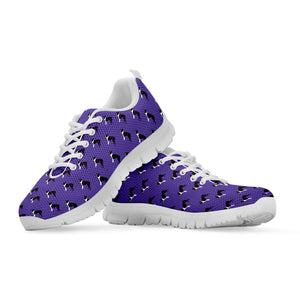 Purple Boston Terrier Pattern Print White Running Shoes