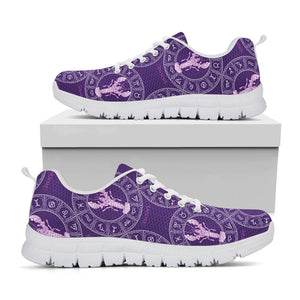 Purple Cancer Zodiac Pattern Print White Running Shoes