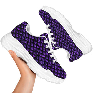 Purple Dragon Scales Pattern Print White Chunky Shoes