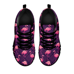Purple Geometric Flamingo Pattern Print Black Running Shoes