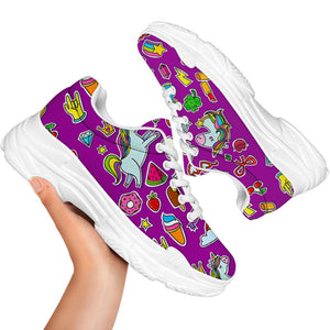 Purple Girly Unicorn Pattern Print White Chunky Shoes