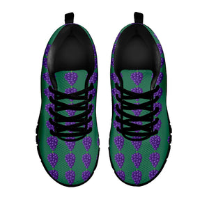 Purple Grape Pattern Print Black Running Shoes