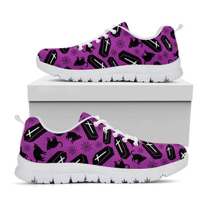 Purple Halloween Coffin Pattern Print White Running Shoes
