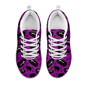 Purple Halloween Coffin Pattern Print White Running Shoes
