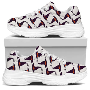 Purple Halloween Witch Hat Pattern Print White Chunky Shoes