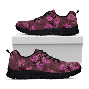 Purple Japanese Amaryllis Pattern Print Black Running Shoes