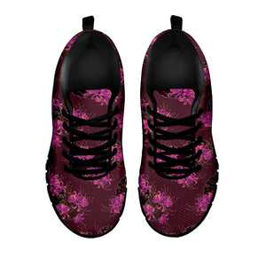 Purple Japanese Amaryllis Pattern Print Black Running Shoes