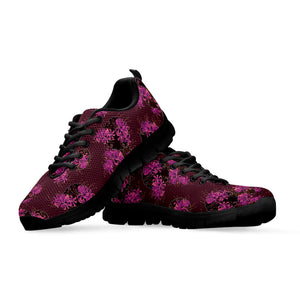 Purple Japanese Amaryllis Pattern Print Black Running Shoes