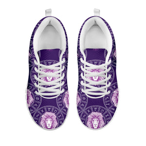 Purple Leo Zodiac Pattern Print White Running Shoes