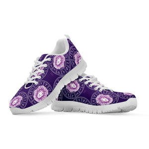 Purple Leo Zodiac Pattern Print White Running Shoes