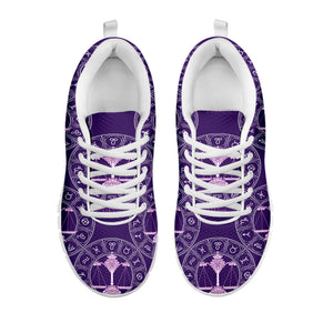 Purple Libra Zodiac Pattern Print White Running Shoes