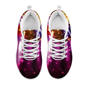 Purple Light Disco Ball Print White Running Shoes