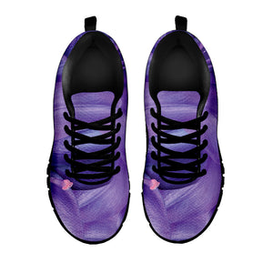 Purple Lily Flower Print Black Running Shoes