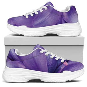 Purple Lily Flower Print White Chunky Shoes