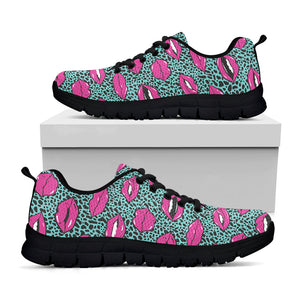 Purple Lips Pattern Print Black Running Shoes