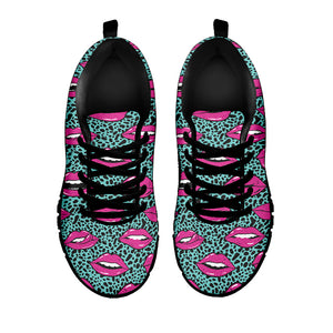 Purple Lips Pattern Print Black Running Shoes