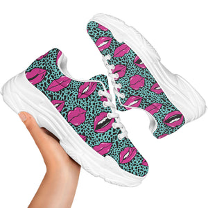 Purple Lips Pattern Print White Chunky Shoes