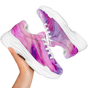 Purple Liquid Marble Print White Chunky Shoes