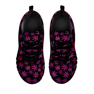 Purple Marijuana Leaf Pattern Print Black Running Shoes