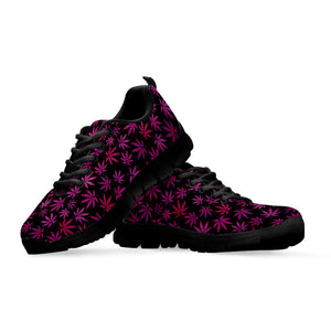 Purple Marijuana Leaf Pattern Print Black Running Shoes