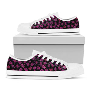 Purple Marijuana Leaf Pattern Print White Low Top Sneakers