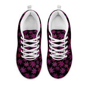 Purple Marijuana Leaf Pattern Print White Running Shoes