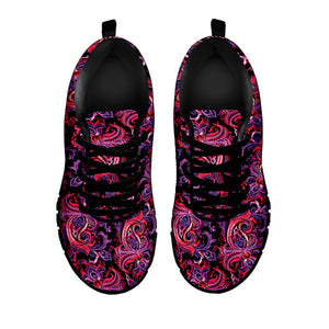 Purple Paisley Pattern Print Black Running Shoes