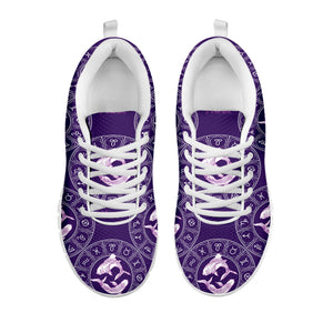 Purple Pisces Zodiac Pattern Print White Running Shoes