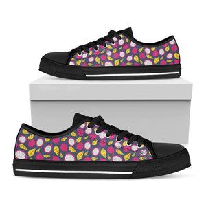 Purple Pitaya Pattern Print Black Low Top Sneakers