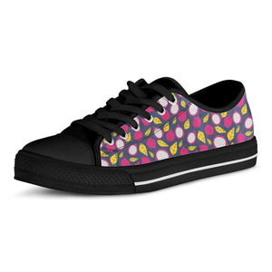 Purple Pitaya Pattern Print Black Low Top Sneakers