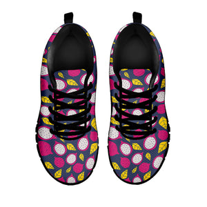 Purple Pitaya Pattern Print Black Running Shoes