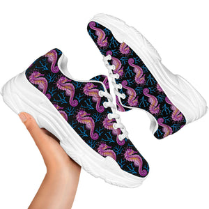 Purple Seahorse Pattern Print White Chunky Shoes