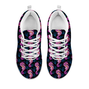 Purple Seahorse Pattern Print White Running Shoes