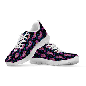 Purple Seahorse Pattern Print White Running Shoes