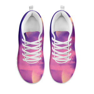 Purple Sky And Full Moon Print White Running Shoes