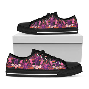 Purple Tropical Elephant Pattern Print Black Low Top Sneakers