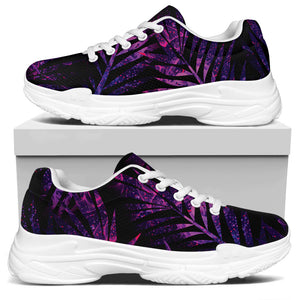 Purple Tropical Leaves Print White Chunky Shoes