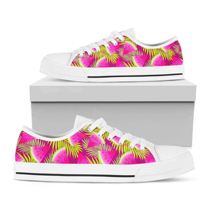 Purple Tropical Watermelon Pattern Print White Low Top Sneakers