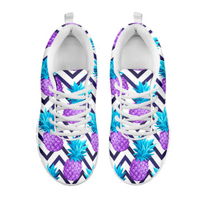 Purple Zig Zag Pineapple Pattern Print White Running Shoes